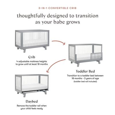 Babyletto Hudson 3-in-1 Convertible Crib with Toddler Bed Conversion Kit - Grey/White