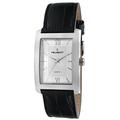 Peugeot Men's Rectangular Textured Roman Numeral Dial Classic Dress Wrist Watch with Leather Strap Band, Silver/Black, M