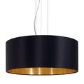 EGLO Maserlo 3-flame textile pendant lamp, Steel and fabric hanging light, Colour: Matt nickel, black, gold, Socket: E27, Ø: 53 cm/20.8 inches