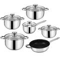12pc Cookware Set, Deluxe Quality Stainless Steel, Casserole, Stock Pot, Saucepan, Fry Pan with Marble Coating | Induction Safe | Oven Safe | Dishwasher Safe - 5 Layer Capsule Bottom