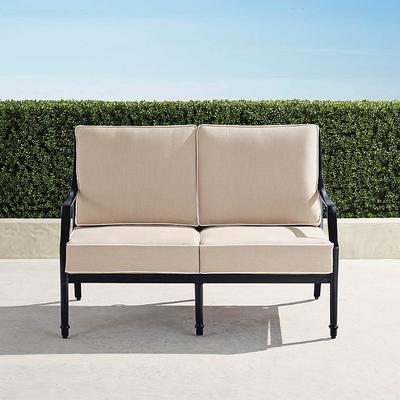 Grayson Loveseat with Cushions in Black Aluminum - Standard, Rain Brick - Frontgate