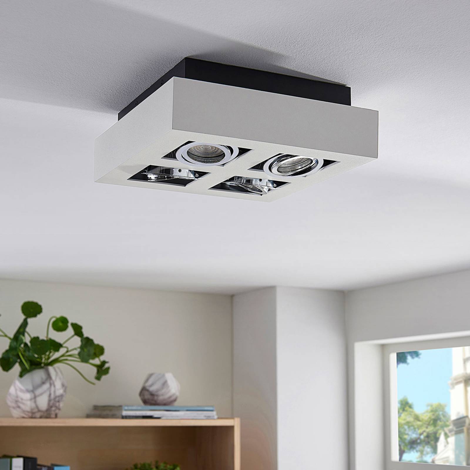 Arcchio Strahler Vince, 25 x cm, 4-flg., weiß/chrom, GU10 VINCE Arcchio, dimmbar, weiß / opal, für Flurbereich, Aluminium, Modern, Strahler