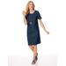 Women's Plus Short-Sleeve Knee-Length Skimmer Dress, Indigo Blue 2XL