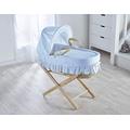 ELEGANT BABY Kinder Valley Classic Blue Broderie Anglaise Palm Moses Basket with Folding Stand Natural Opal, Adjustable Hood, Mattress & Padded Liner