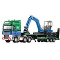 Drasawee 1:50 Scale Cool Giant Platform Lorry Truck Attached Excavator Model Toy for Boys