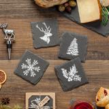 Twine Rustic Holiday 4 Piece Slate Coasters Set Stoneware in Black | 4 H x 0.25 D in | Wayfair 3297