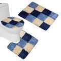 Amagical 3 Piece Bathroom Carpet Pedestal Lid Mat Toilet Cover Set Microfiber (Blue)