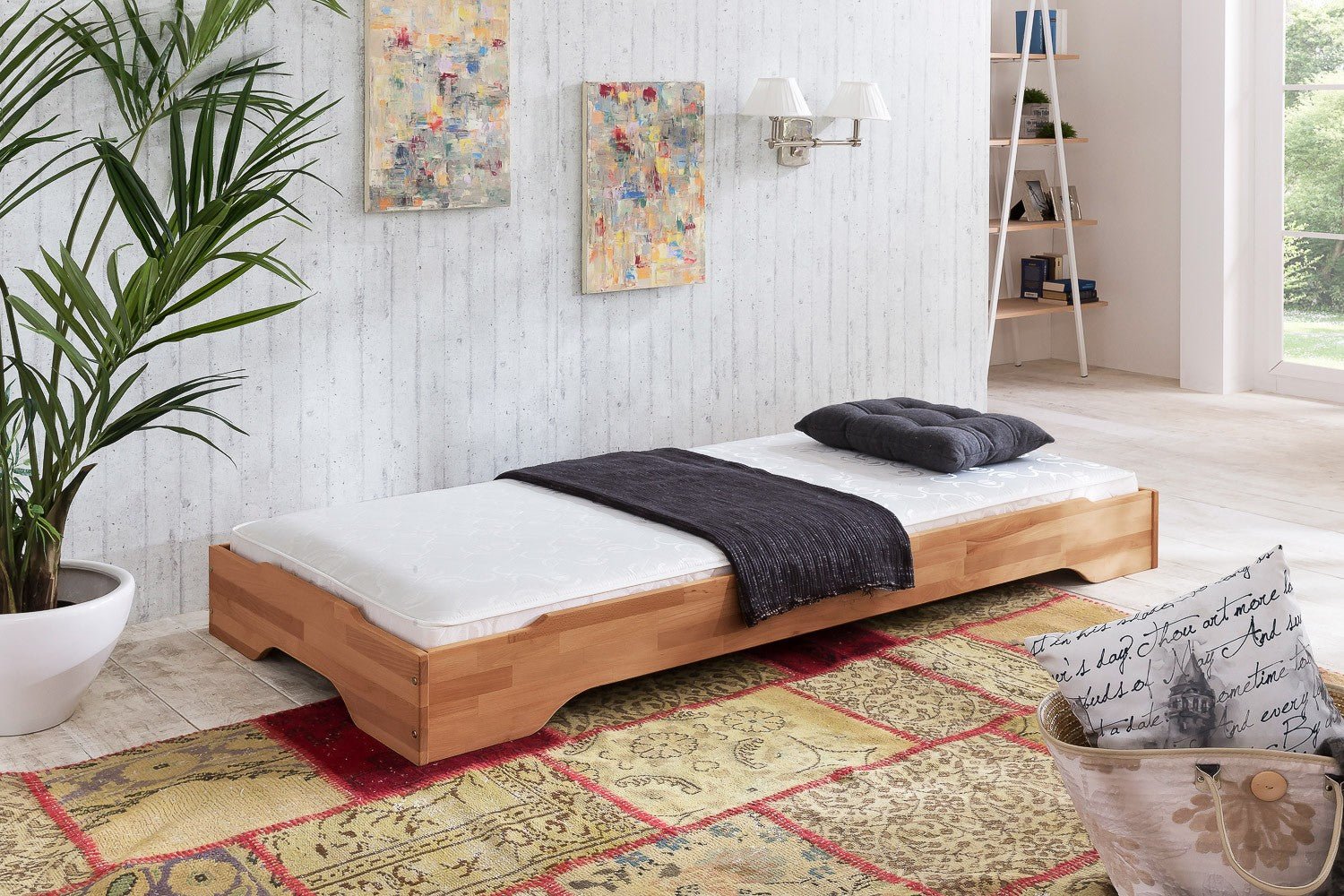 Stapelbett mit Matratze 90x200 Kernbuche massiv Juist