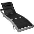 TecTake® Premium Rattan Sun Lounger with Adjustable 5-Level Backrest, Includes Neck Pillow, Non-Slip Legs, Stable and Durable, Air-Permeable Polyester Surface, Easy Setup and Cleaning - grey