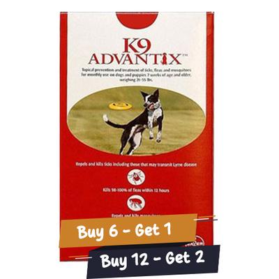 K9 Advantix Large Dogs 21-55 Lbs (Red) 12 Doses + 2 Free