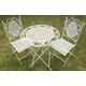 Maribelle White Round Metal Floral Designed Folding Outdoor Garden Patio Dining Table And Two Square Chairs