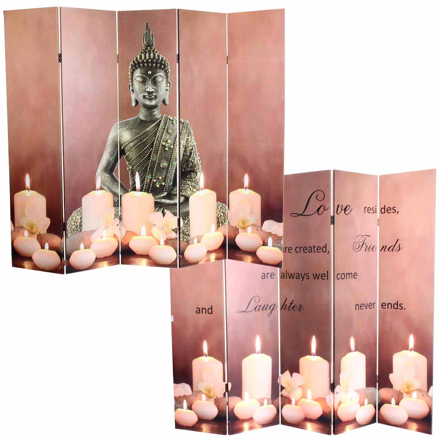 LED-Paravent Buddha, Trennwand Raumteiler, Timer netzbetrieben 180x200cm 15 LEDs Image
