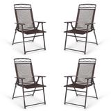 Costway Set of 4 Patio Folding Sling Chairs Steel Camping Deck