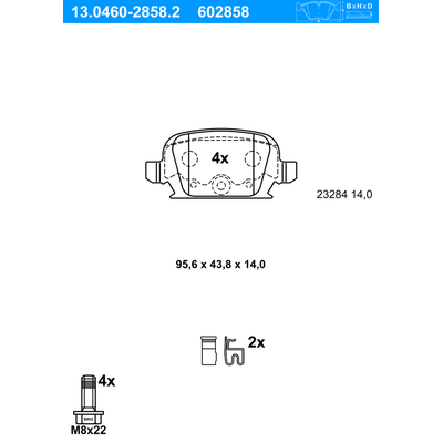 ATE Bremsbelagsatz, Scheibenbremse hinten rechts links für VAUXHALL OPEL 1605397 93190218 9200132 13.0460-2858.2