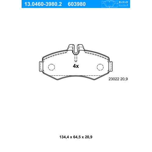 ATE Bremsbelagsatz, Scheibenbremse vorne rechts links für MERCEDES-BENZ 0034200120 0004214110 A0004214110 13.0460-3980.2