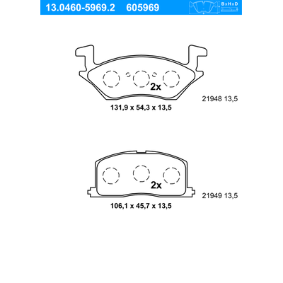 ATE Bremsbelagsatz, Scheibenbremse vorne rechts links für TOYOTA 04491-10141 04491-10131 04465-10070 13.0460-5969.2