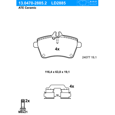 ATE Bremsbelagsatz, Scheibenbremse Ceramic vorne rechts links mit Zubehör für MERCEDES-BENZ A1694201020 1694201020 A1694