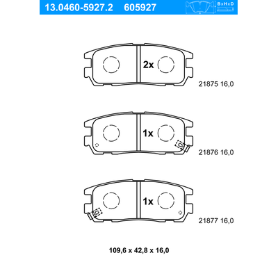 ATE Bremsbelagsatz, Scheibenbremse hinten rechts links für VAUXHALL OPEL ISUZU 9192180 97039269 1605851 13.0460-5927.2