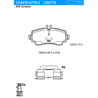 ATE Bremsbelagsatz, Scheibenbremse Ceramic vorne rechts links mit Zubehör für MERCEDES-BENZ A1684201320 A1684201420 1684