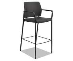 HON HONSCS2FECU10B Accommodate Cafe Stool, Fixed Arms, Black Fabric, Textured Black Frame