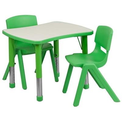 Flash Furniture 21.875W x 26.625L Adjustable Rectangular Green Plastic Activity Table Set with 2 Sch