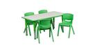 Flash Furniture 23.625W x 47.25L Adjustable Rectangular Green Plastic Activity Table Set with 4 Scho