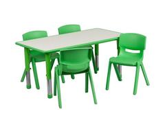 Flash Furniture 23.625W x 47.25L Adjustable Rectangular Green Plastic Activity Table Set with 4 Scho