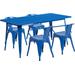 Flash Furniture 31.5 x 63 Rectangular Blue Metal Indoor-Outdoor Table Set with 4 Arm Chairs, ET-CT00