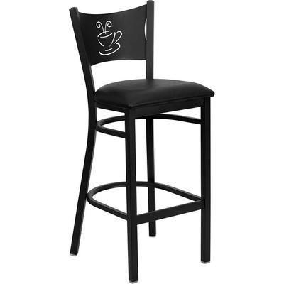 Flash Furniture HERCULES Black Coffee Back Metal Restaurant Bar Stool - Black Vinyl Seat- XU-DG-6011