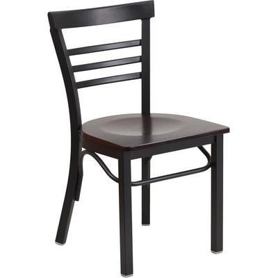 Flash Furniture Hercules Series Black Ladder Back Metal Restaurant Chair - Walnut Wood Seat - Flash