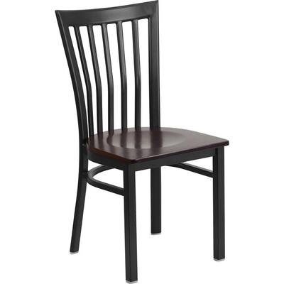 Flash Furniture Hercules Series Black School House Back Metal Restaurant Chair - Walnut Wood Seat -