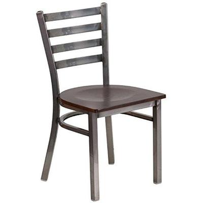 Flash Furniture Hercules Series Clear Coated Ladder Back Metal Restaurant Chair with Wood Seat, Waln