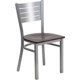 Flash Furniture Hercules Series Slat Back Metal Wood Seat Restaurant Chair, Silver/Walnut screenshot. Chairs directory of Office Furniture.