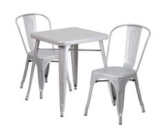 Flash Furniture Metal Indoor Outdoor Table Set with 2 Stack Chairs, Silver