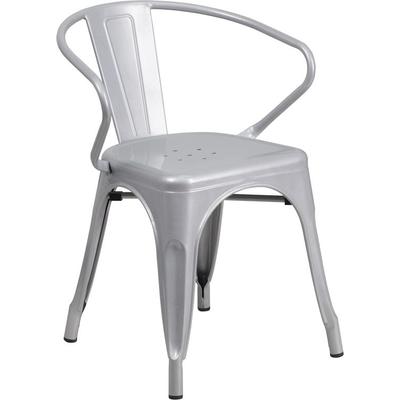 Flash Furniture Silver Metal Indoor-Outdoor Chair with Arms, CH-31270-SIL-GG, CH 31270 SIL GG, CH312