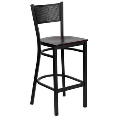 Flash Furniture XUDG60116GRDBARMAHWGG Hercules Black Grid Back Metal Restaurant Bar Stool with Mahog