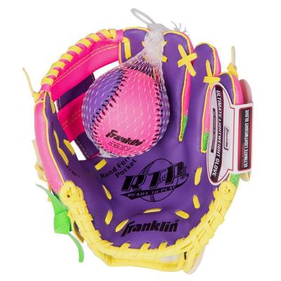 Franklin Sports 9.5-inch Teeball Recreational Purple/ Lime/ Yellow Right Handed Thrower Glove And Ba