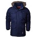 Crosshatch Mens Heavy Weight Fur Hood Parka Padded Waterproof Winter Coat Jacket Black Blue