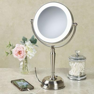 Magnifying LED Vanity Mirror with USB Port Satin Nickel , Satin Nickel