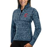 Women's Antigua Heathered Navy Cleveland Indians Fortune Half-Zip Pullover Sweater