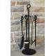 Fire Place Companion Set 5 pce Black Hand Forged Loop Poker with Log Hook 500mm