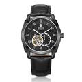 BINLUN Watches Mens Black Automatic Watches for Men with GMT 24 Hour Tourbillon Leather Strap Gift for Family Friend Valentine's Day Present