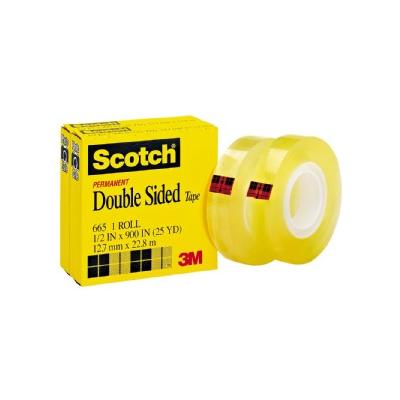 665 Double-Sided Office Tape, 1/2" x 900", 1" Core, Clear, 2/Pack