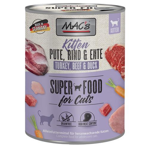 6x800g MAC's Cat Kitten (Pute Rind, Ente) Katzenfutter nass