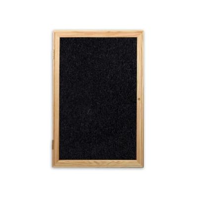 1-Door Oak Wood Frame Enclosure Recycled Rubber Tackboard - Black, pw12418tr-bk-ghe, pw12418tr bk gh
