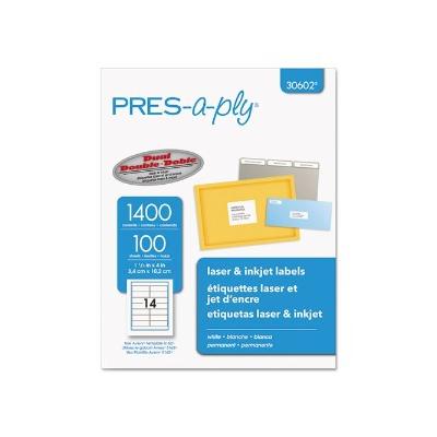 PRES-a-ply 30602 White Address Label; 1 1/3(W) x 4(L); 1400/Box