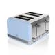 Swan ST19020BLN Retro 4-Slice Toaster with Defost/Reheat/Cancle Functions, Cord Storage, 1600W, Retro Blue