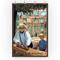 Indiana - Amish Barn Raising Scene - Lantern Press Poster (36x54 Giclee Gallery Print Wall Decor Travel Poster)