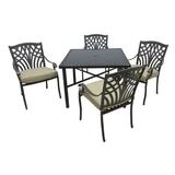 Darby Home Co Verdi 5 Piece Outdoor Dining Set w/ Cushions Wood/Glass in Brown | 28.54 H x 39.37 W x 39.37 D in | Wayfair DBYH2225 34607920