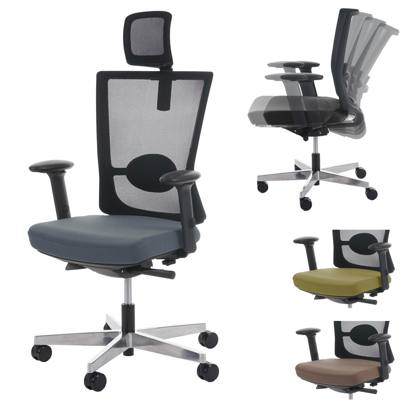 Bürostuhl MERRYFAIR Forte, Schreibtischstuhl, Sliding-Funktion ergonomisch ~ schwarz, mit Kopfstütze Image